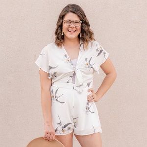 Charlotte Russe White Magnolia Floral Romper M